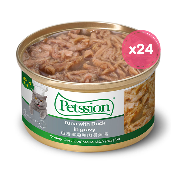 Petssion 白吞拿魚鴨肉浸魚湯 貓罐頭 80g  (24罐)